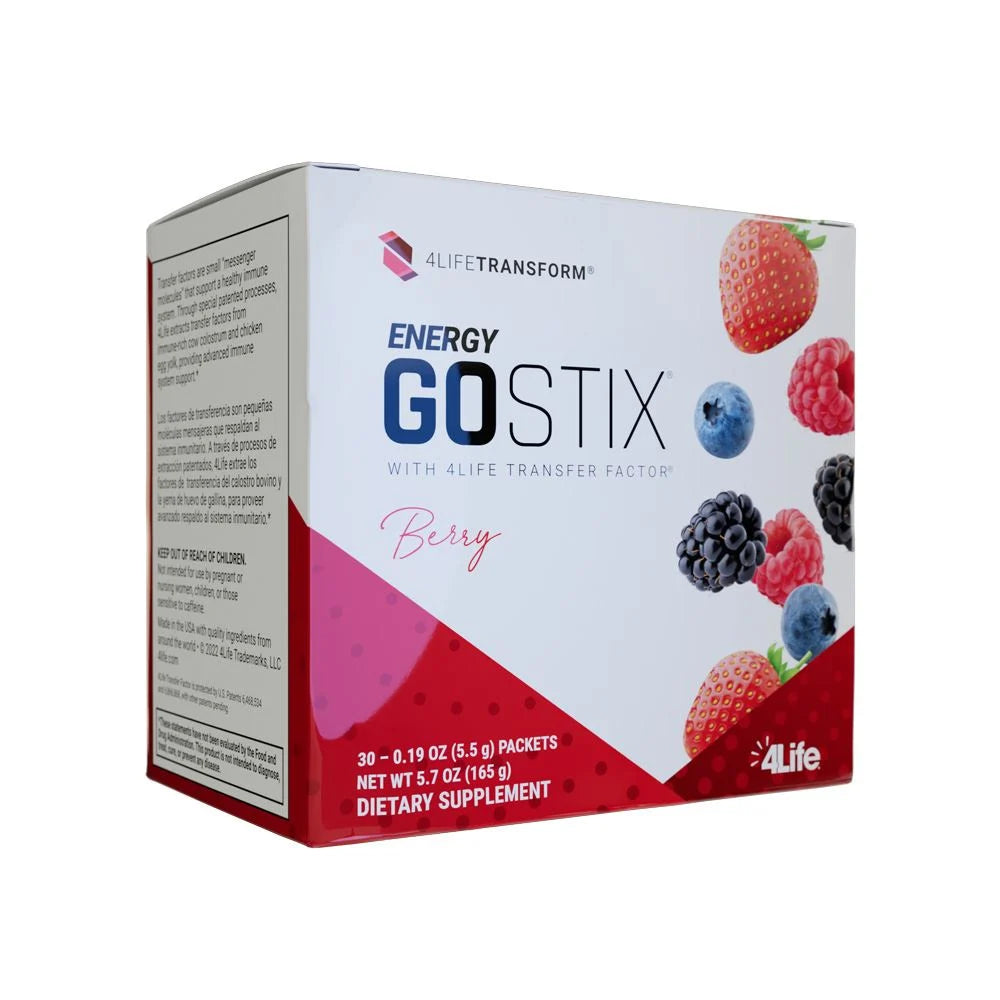 4life Energy Go Stix Berry Drink Mix - Contains Natural Caffeine from Guarana, Maca, Yerba Mate, and Green Tea Leaf Extract - 15 Packets, Side View