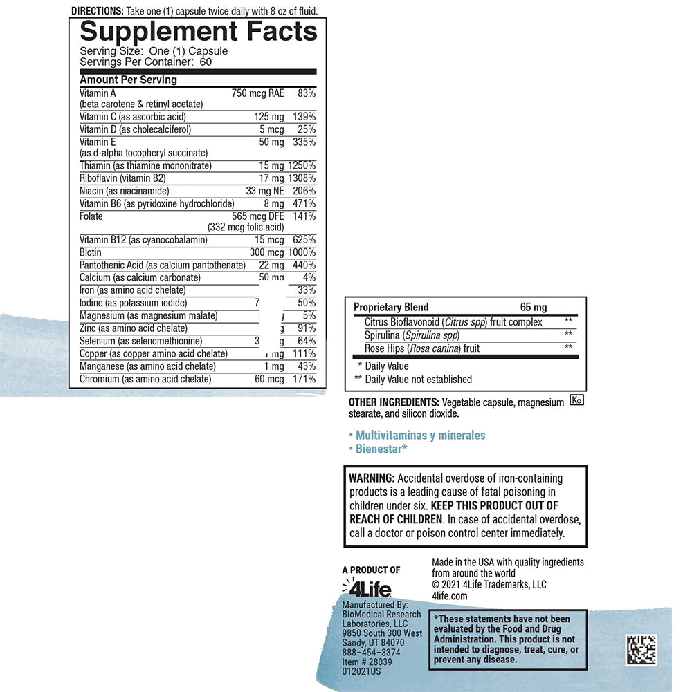 4Life Multiplex Supplement Facts