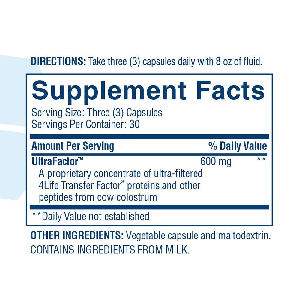 4Life Transfer Factor Classic - Immune Support Supplement with Cow Colostrum for Enhanced Immune System Recognition, Response, and Memory - for Ages 2 and Up - 90 Veggie Capsules, Supplement Facts