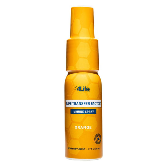 4Life Transfer Factor Immune Spray - Mouth and Throat Immune System Support Spray - Formula with Zinc, Marshmallow Root Extract, and Colloidal Silver - 1.7 Fluid Ounces - Orange Flavor, Front IImage