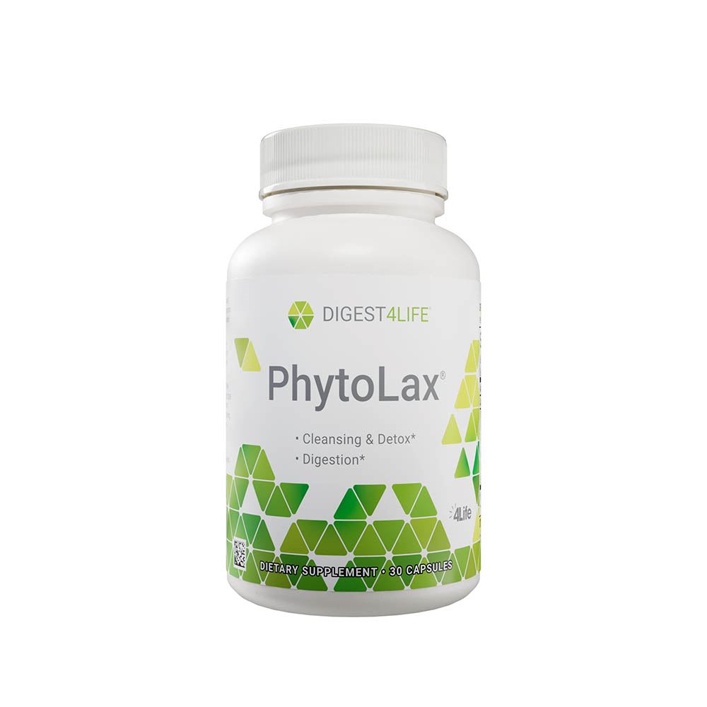 4life PhytoLax Herbal Laxative for Gut Detox with Senna Leaf, Cascara Sagrada, Rhubarb, Black Walnut Hull, Frangula Bark, Buckthorn Bark, and Ginger, Front View