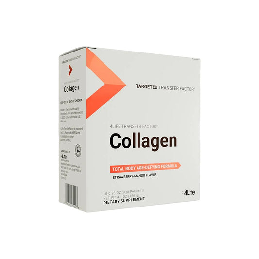 4Life Transfer Factor Collagen - Targeted Total Body Age-Defying Formula with Vitamins and 5 Types of Collagen - Dermatologist-Tested - Hair, Skin, and Nail Support - 15 Packets, Front Image