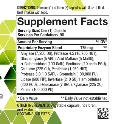 4Life Transfer factor Digestive Enzymes with Amylase, Protease, and Lipase - Digestive Enzymes Support Food Absorption and Breakdown of Protein, Carbohydrates, and Fats - 90 Capsules, Supplement Facts