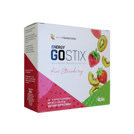4Life Energy Go Stix - Healthy Energy Source - Kiwi Strawberry Drink Mix - Contains Natural Caffeine from Guarana, Maca, Yerba Mate, and Green Tea Leaf Extract - 15 Packets, Side View