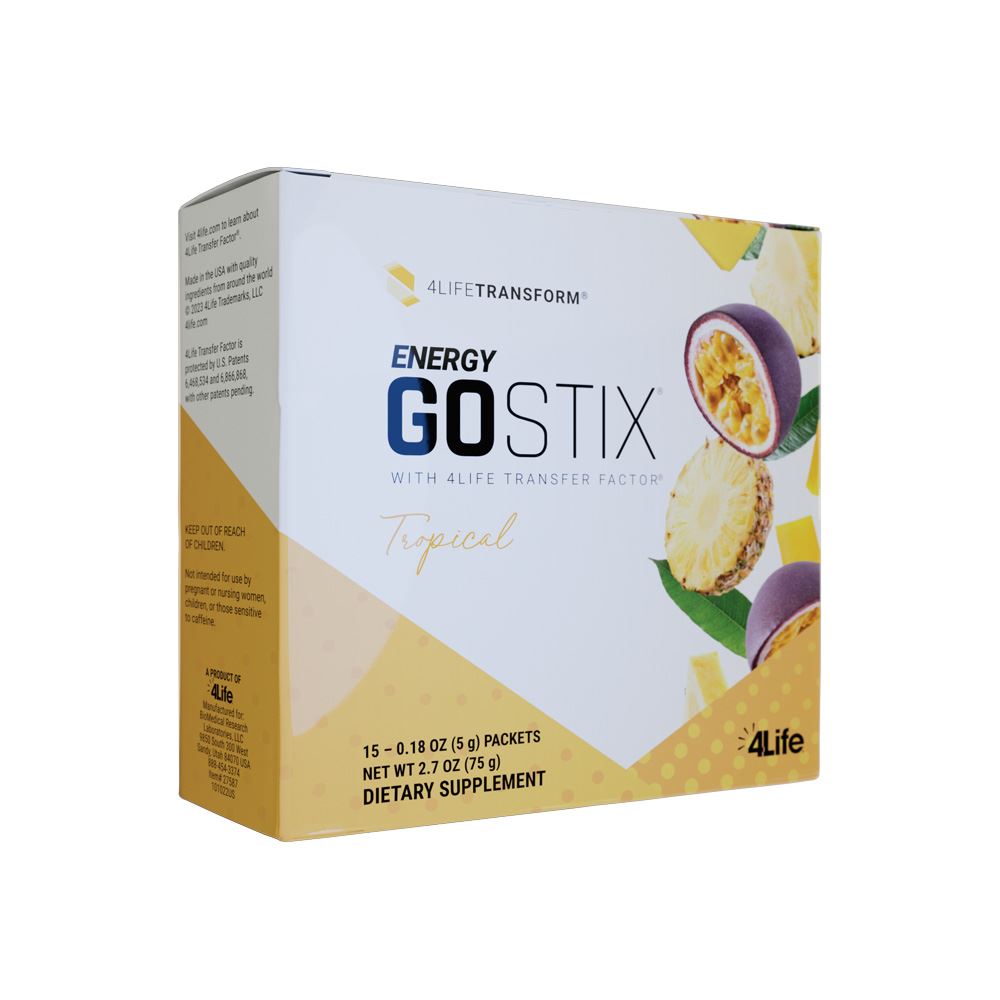 4Life Energy Go Stix - Healthy Energy Source - Tropical Drink Mix - Contains Natural Caffeine from Guarana, Maca, Yerba Mate, and Green Tea Leaf Extract - 15 Packets, Side View