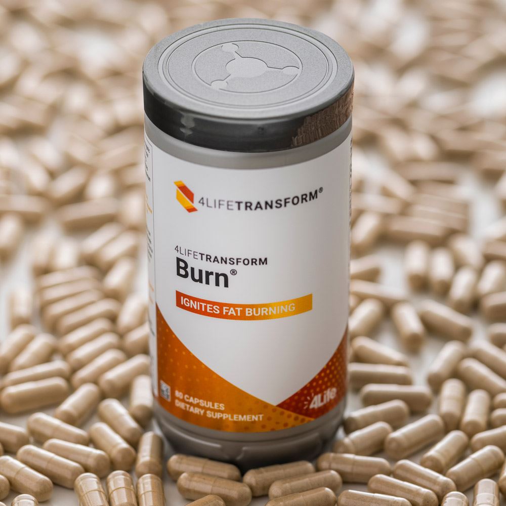 4life Transfer Factor Burn Thermogenic Fat Burner for Weight Loss and Calorie Burning with African Mango, Front Image with capsules