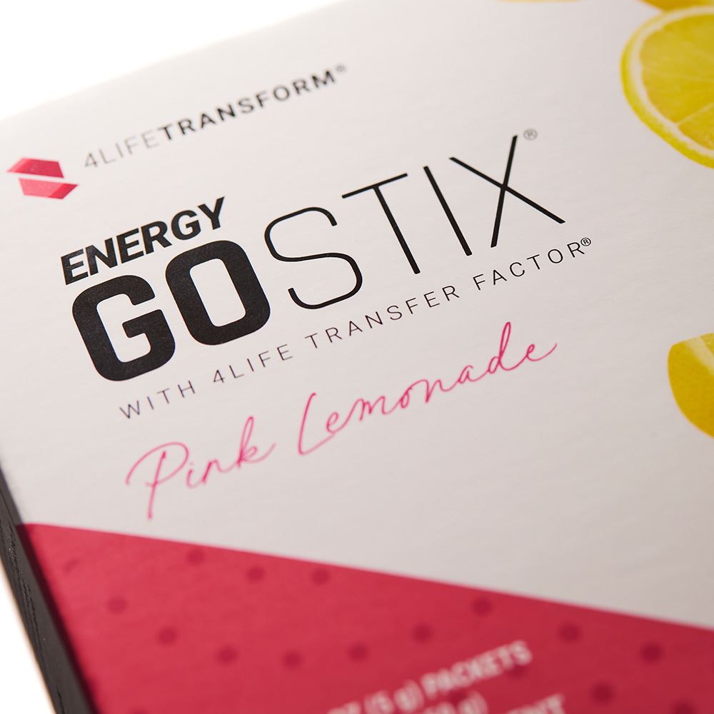 4Life Energy Go Stix - Healthy Energy Source - Pink Lemonade Drink Mix - Contains Natural Caffeine from Guarana, Maca, Yerba Mate, and Green Tea Leaf Extract, Close Up