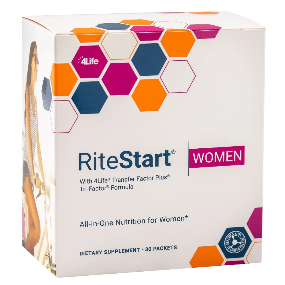 4Life RiteStart Women - Daily Nutritional Pack Supports Immune System Health - Daily Supplement Formula with Zinc, Vitamin C, K2, B12, B6, B1, E, A, D Biotin, Iron, and Selenium - 1 Box (30 Packets), Front View