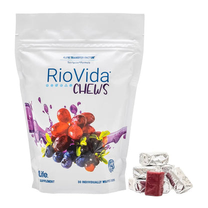 4Life RioVida Chews - Dietary Supplement Supports Healthy Immune System Function and Aging - Supplement Formula with Vitamin C, Pomegranate, Elderberry, Acai Berry, and Transfer Factor Proteins - 30 Chews, Front View