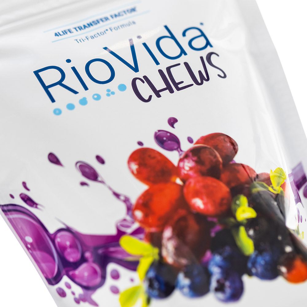 4Life RioVida Chews - Dietary Supplement Supports Healthy Immune System Function and Aging - Supplement Formula with Vitamin C, Pomegranate, Elderberry, Acai Berry, and Transfer Factor Proteins - 30 Chews, Close Up Image