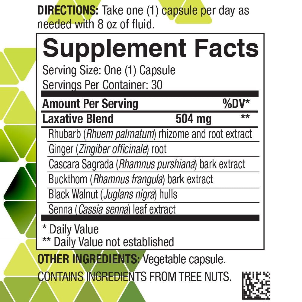 4life PhytoLax Herbal Laxative for Gut Detox with Senna Leaf, Cascara Sagrada, Rhubarb, Black Walnut Hull, Frangula Bark, Buckthorn Bark, and Ginger, Supplement Facts 