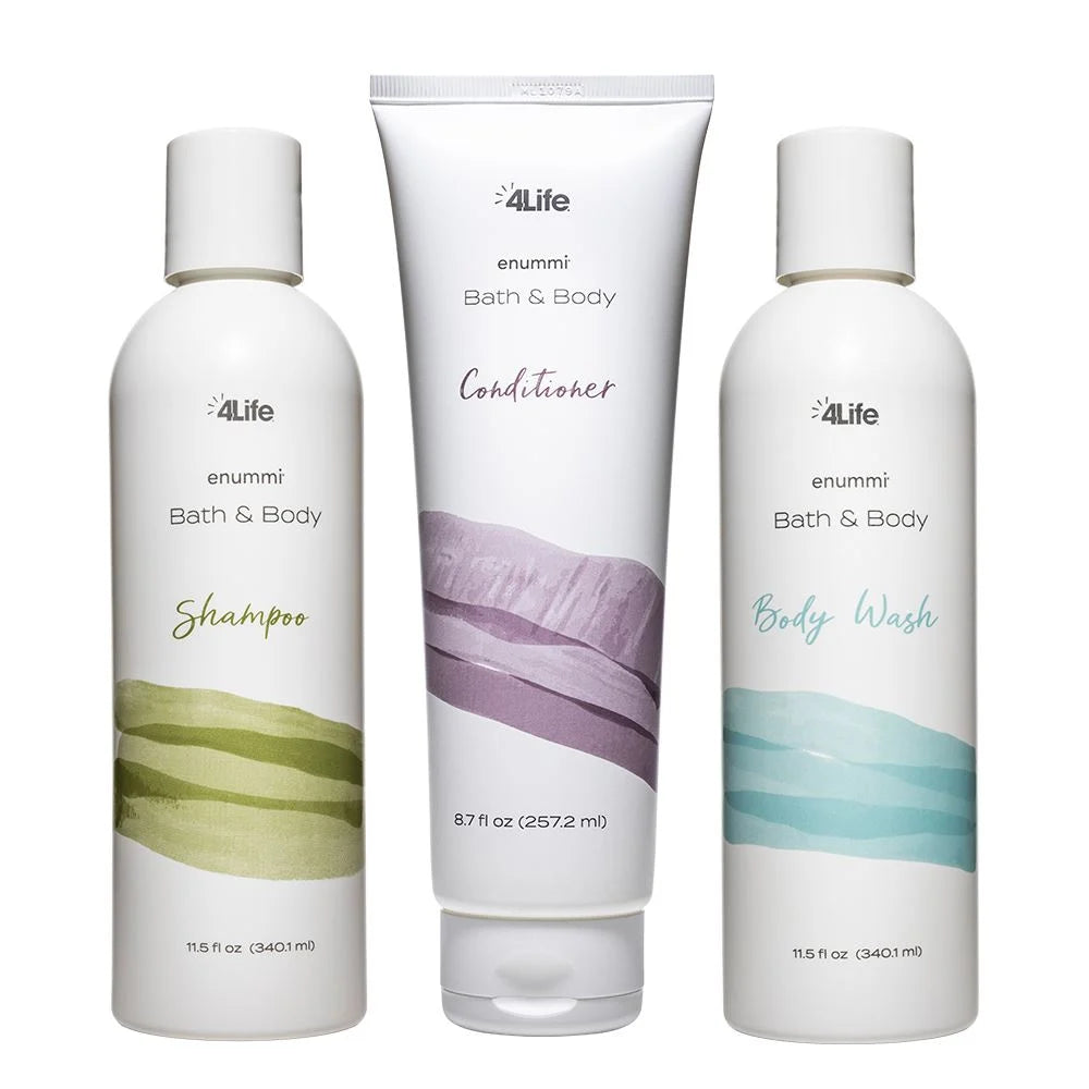 4life Transfer Factor Enummi Shower Trio with Body Wash, Conditioner, and Shampoo, Front Image