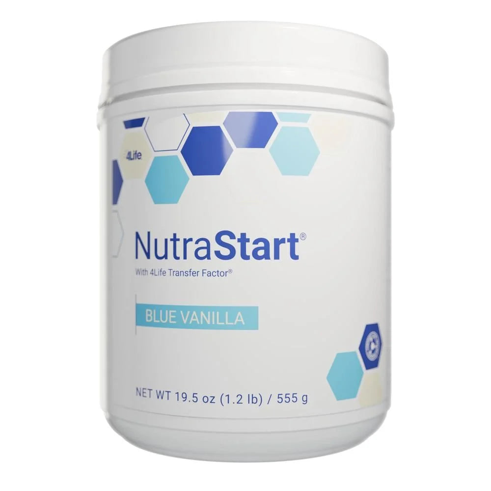 4Life NutraStart Blue Vanilla Shake Mix - Nutrient-Packed with Hydrolyzed Whey Protein, Wheatgrass, Chia, Spirulina Fiber, Vitamins & Minerals, Immune Support, Superfoods, 120 Calories/Serving, No Artificial Flavors -1.2lb (15 servings), Front View