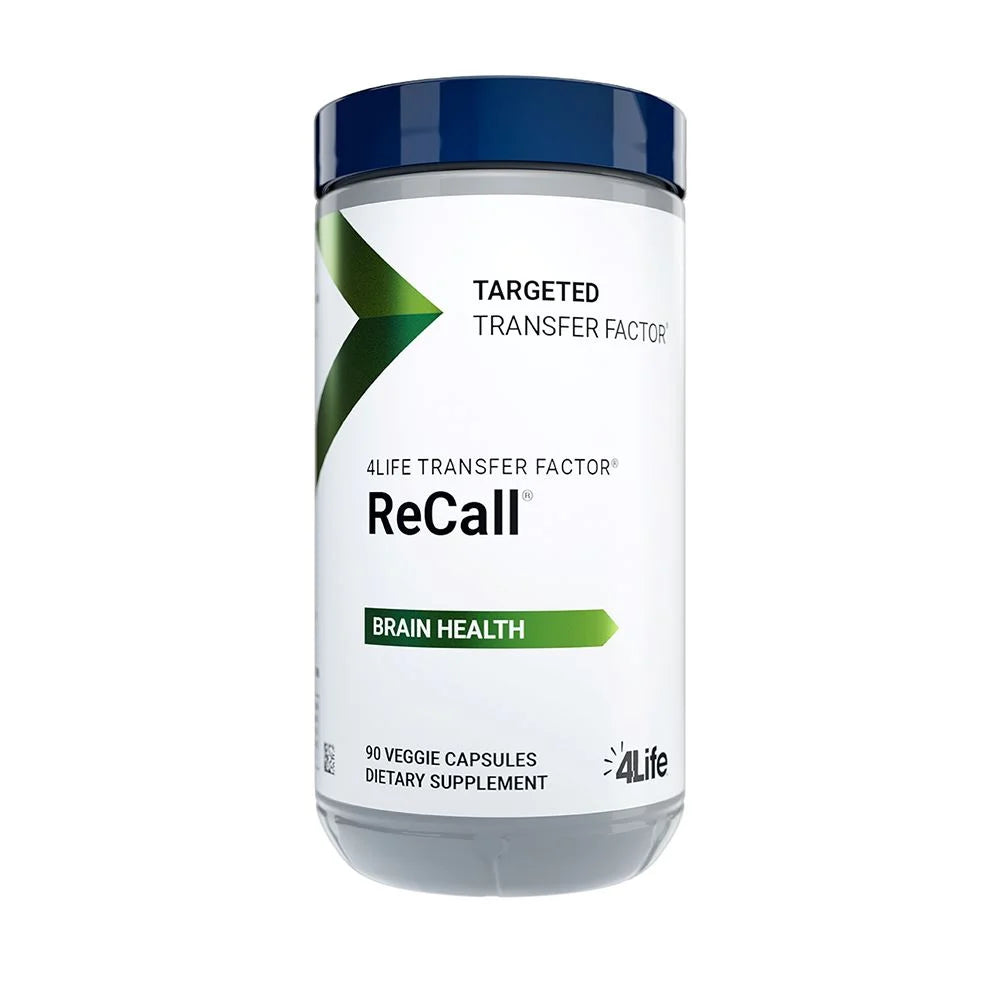 4Life Transfer Factor Recall - Brain Health Supplement for Memory & Learning Support - with Ginkgo Biloba, Bacopa Monnieri, & Huperzia Serrata - Supports Immune System - 90 Veggie Capsules, Front Image