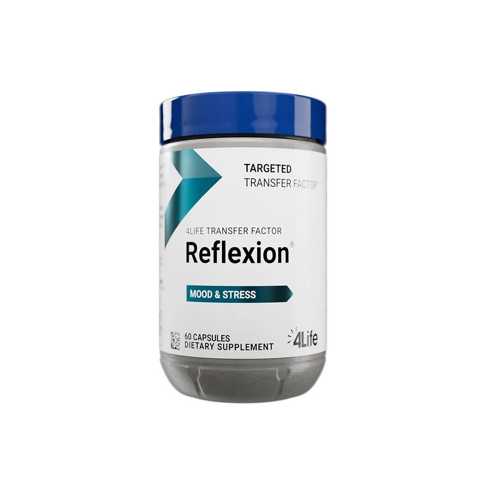 4Life Transfer Factor Reflexion - Targeted Mindset, Stress, and Brain Support with L-Theanine, Wild Green Oat, and Proprietary Tri-Factor Immune Support Formula - 60 Capsules, Front Image