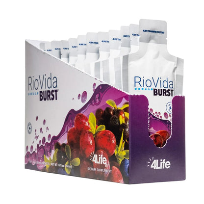 4life RioVida Burst Antioxidant blend with Apple, Purple Grape, Blueberry, Açaí, Pomegranate, and Elderberry Fruit Juices, Front View