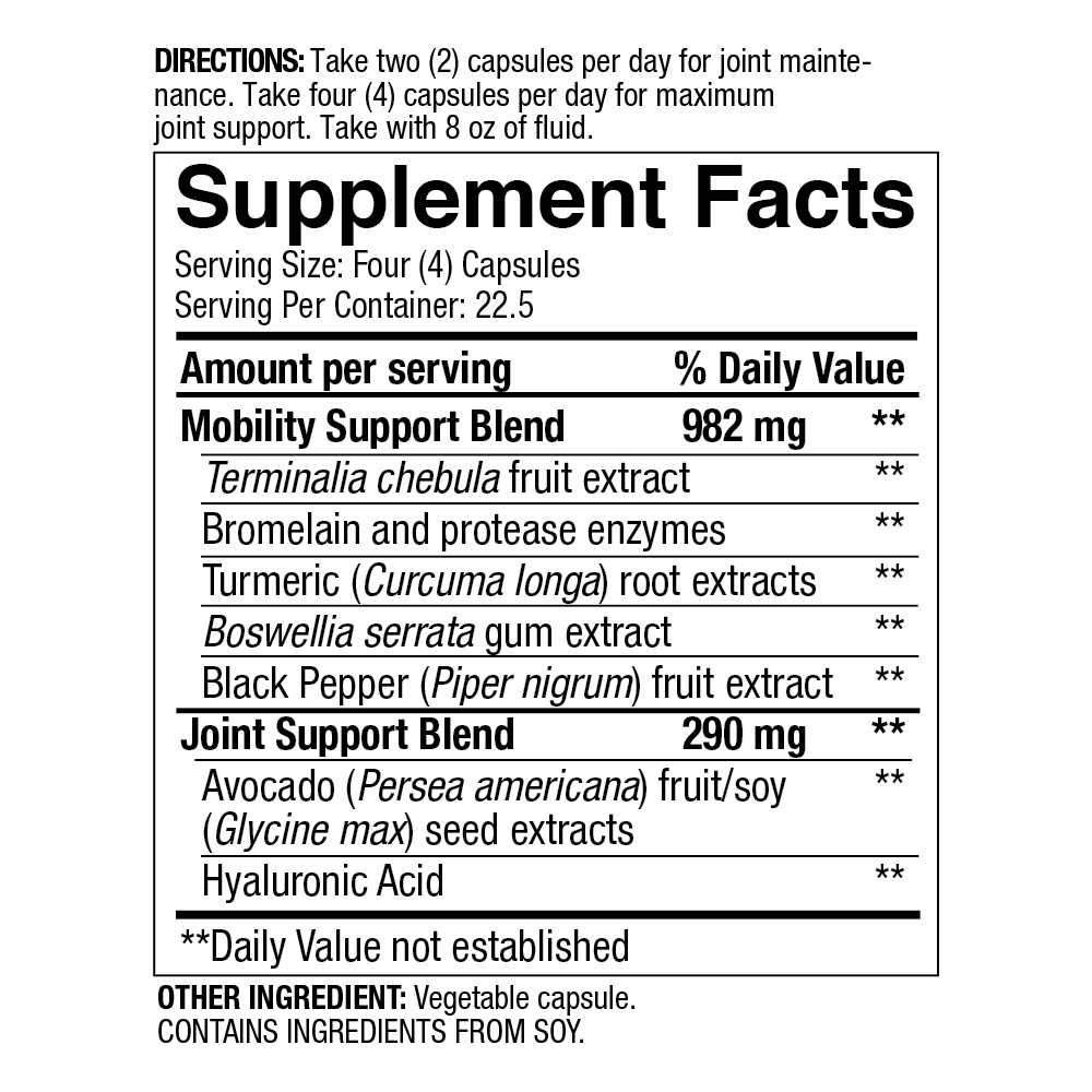 4Life Transfer Factor Flex4Life - Joint Support Formula with Boswellia Serrata, Bromelain, Protease, Hyaluronic Acid & Turmeric for Healthy Joint Tissue, Flexibility & Agility - Muscle and Joint Health - 90 Veggie Capsules, Supplement Facts