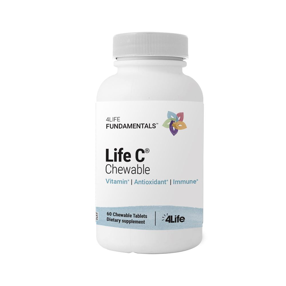 4Life Life C - Features 7 Active Forms of Natural Vitamin C for Immune Support, Increased Nutrient Absorption, and Antioxidant Benefits - Citrus Flavor - 60 Chewable Tablets, Front View