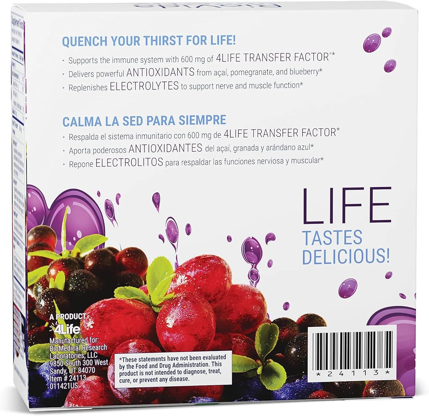 4Life Transfer Factor RioVida Stix Tri-Factor Formula - Support Healthy Immune System with Elderberry, Blueberry, Pomegranate, and Acai - Antioxidant Support - 15 Powder Packs, Back Image