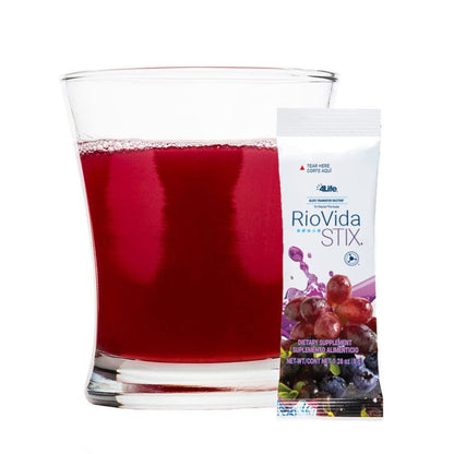 4Life Transfer Factor RioVida Stix Tri-Factor Formula - Support Healthy Immune System with Elderberry, Blueberry, Pomegranate, and Acai - Antioxidant Support - 15 Powder Packs, Image of Packet