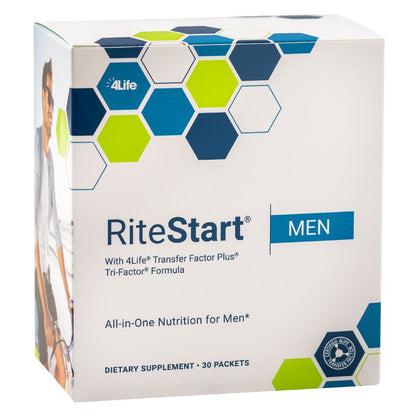 4Life RiteStart Men - Daily Nutritional Pack Supports Immune System Health - Daily Supplement Formula with Vitamin C, Cordyvant, Zinc, and Vitamin D - 30 Packets, Front Image