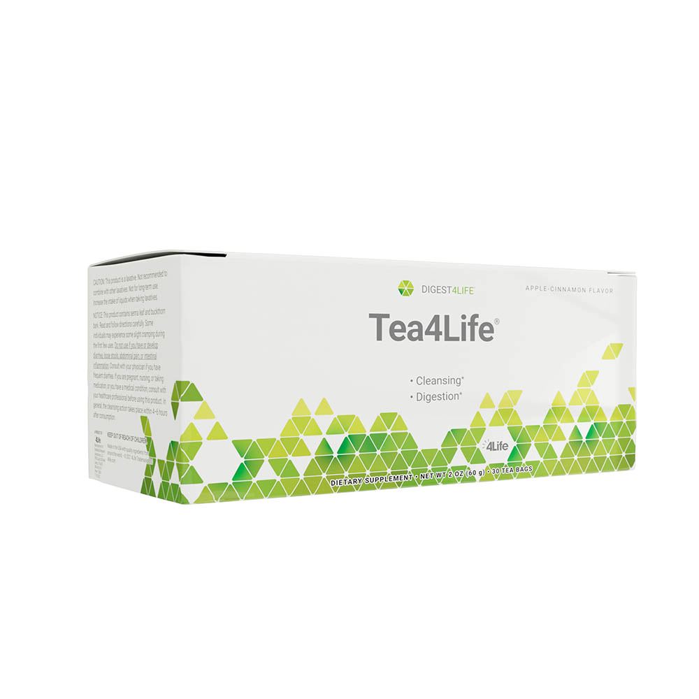 4life Tea4life Herbal Tea for Digestive System Function Apple Cinnamon Flavor with Senna leaf, Cinnamon, Buckthorn, and Rooibos, Front Image