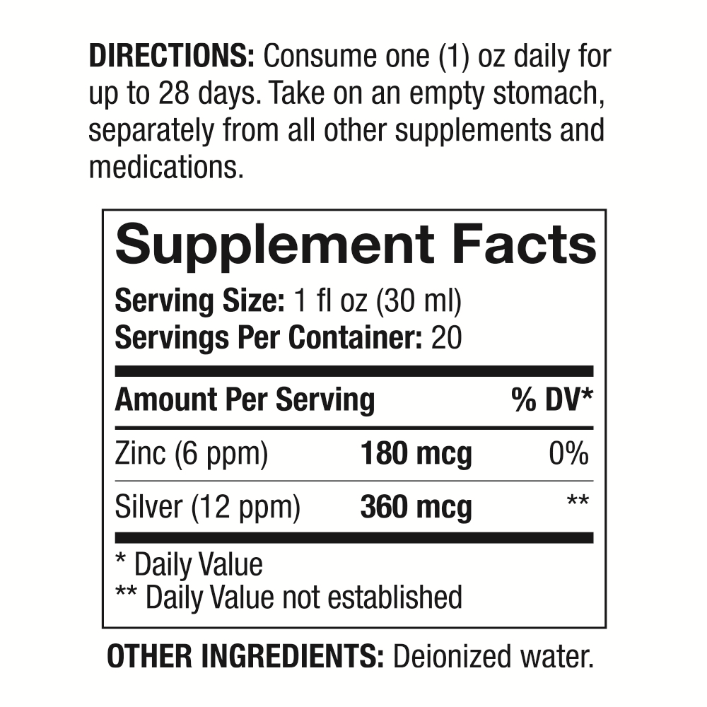 4life Zinc Factor Immune System Boost with Ionic Silver and Zinc for Optimal Immune Support, Supplement facts